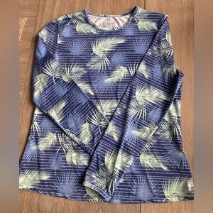 Hang Ten Women's Blue and Green Patterned Sun Shirt